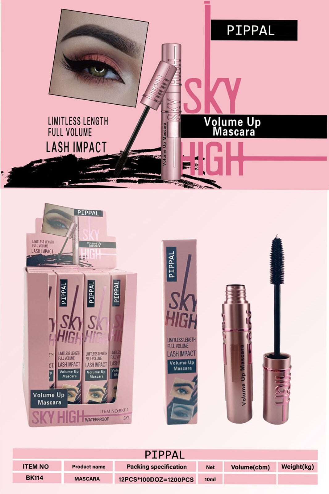 Lumivelle Pippal Sky High Eyeliner 1 Pcs with Mascara Ultra Volume Up Volumizing Mascara Long Lasting Waterproof 10Gm (Pack of 1)