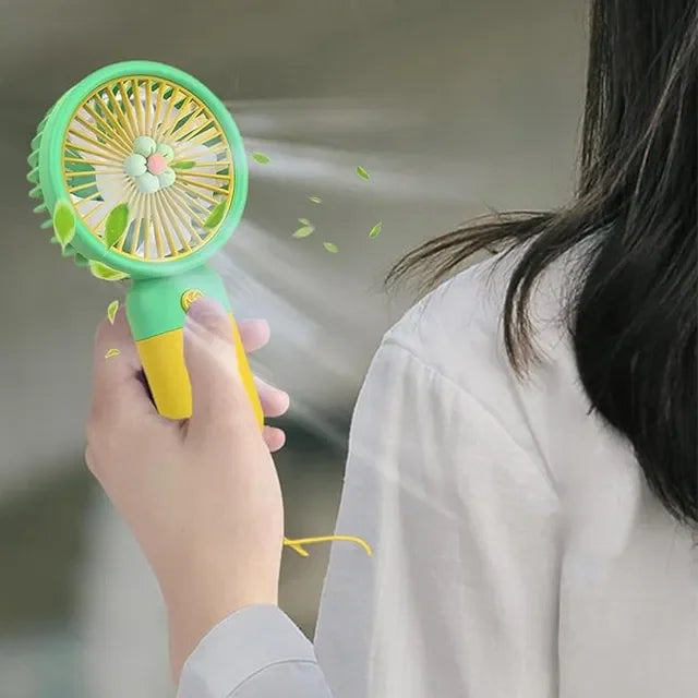 Portable misting fan with floral design, cooling spray for personal use