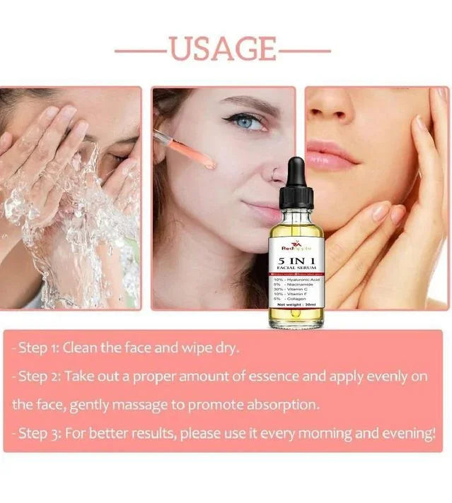 5 in 1 facial serum usage guide: cleanse, apply essence, massage for glowing skin