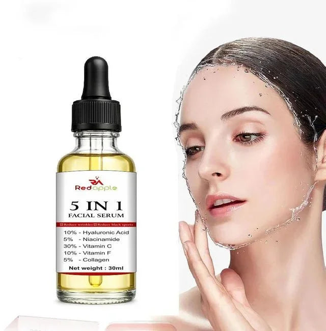 5 in 1 facial serum with hyaluronic acid, vitamin C, niacinamide for glowing skin care routine