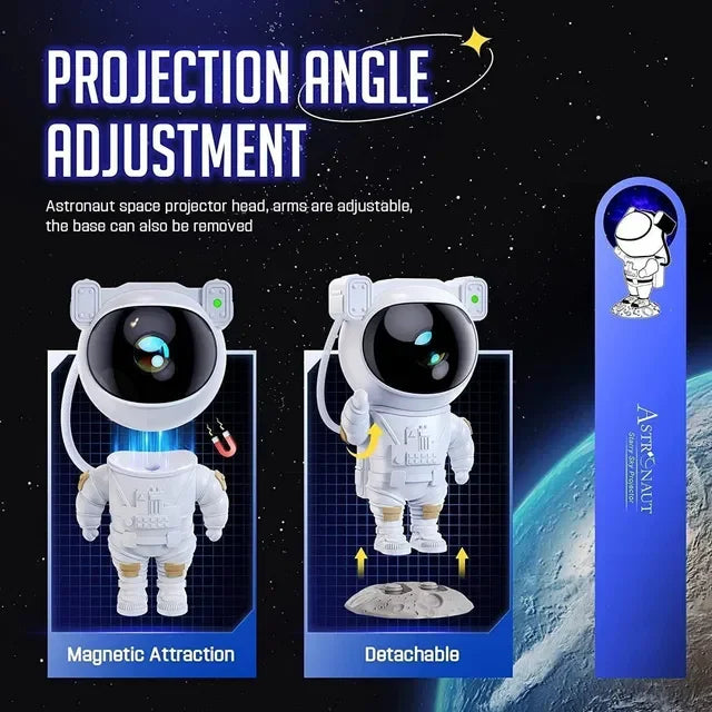 Adjustable astronaut space projector with magnetic attraction and detachable base for starry night sky projection