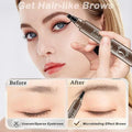 Eyebrow microblading pen creating hair-like brows, before and after transformation for sparse eyebrows