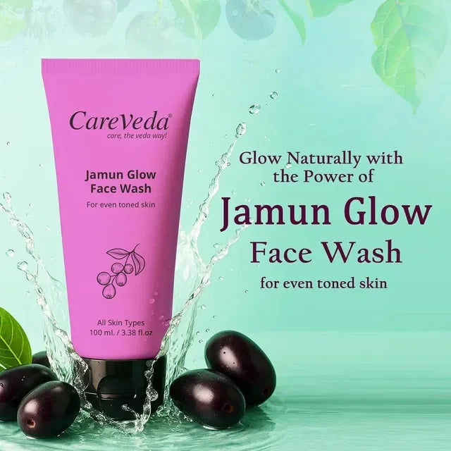 CareVeda Jamun Glow Face Wash for even toned skin with fresh jamun berries and water splash