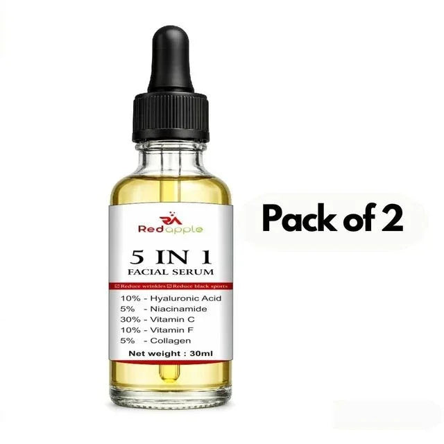 5 in 1 facial serum with hyaluronic acid, vitamin C, niacinamide, collagen — pack of 2, 30ml