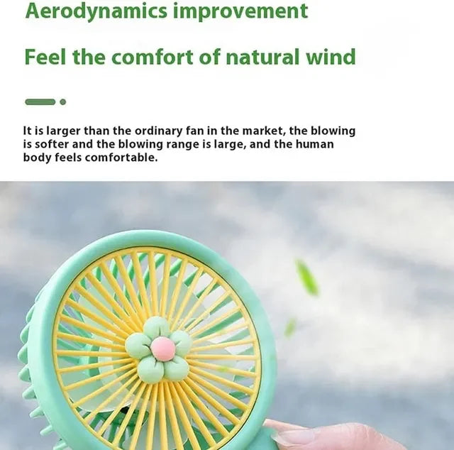 Portable handheld fan with flower design, soft natural wind, aerodynamic blades for comfort