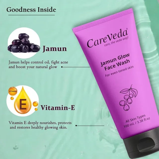 CareVeda Jamun Glow Face Wash with Vitamin E for even toned skin, all skin types