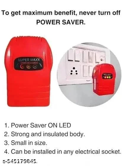 Red Super Maxx power saver plug-in device with LED indicator, fits any electrical socket for energy efficiency